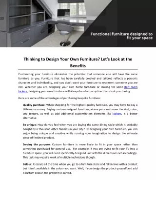 Thinking to Design Your Own Furniture