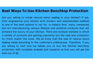 What are the best ways to use Kitchen Benchtop Protection?