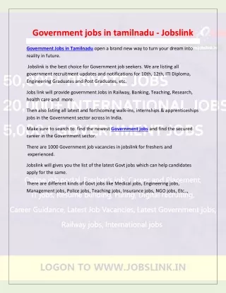 Government jobs in tamilnadu