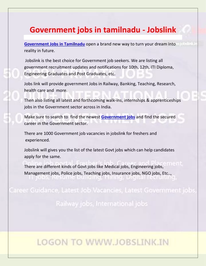 government jobs in tamilnadu jobslink