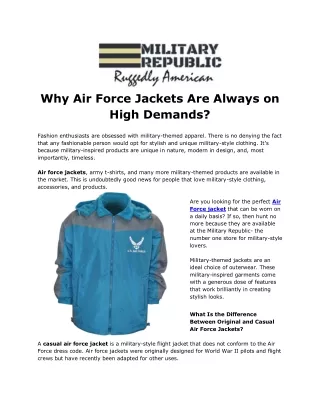 Why Air Force Jackets Are Always on High Demands?