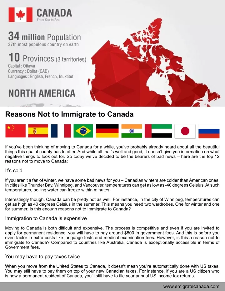 reasons not to immigrate to canada