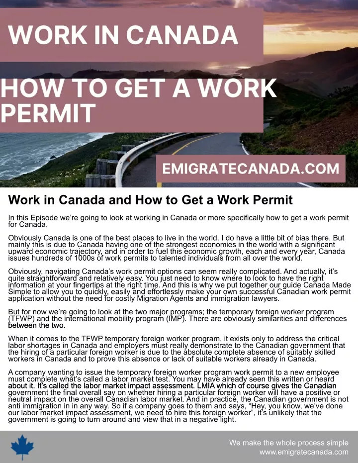 work in canada and how to get a work permit