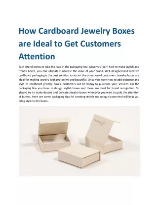How Cardboard Jewelry Boxes are Ideal to Get Customers Attention
