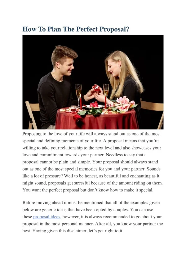 How To Plan The Perfect Proposal