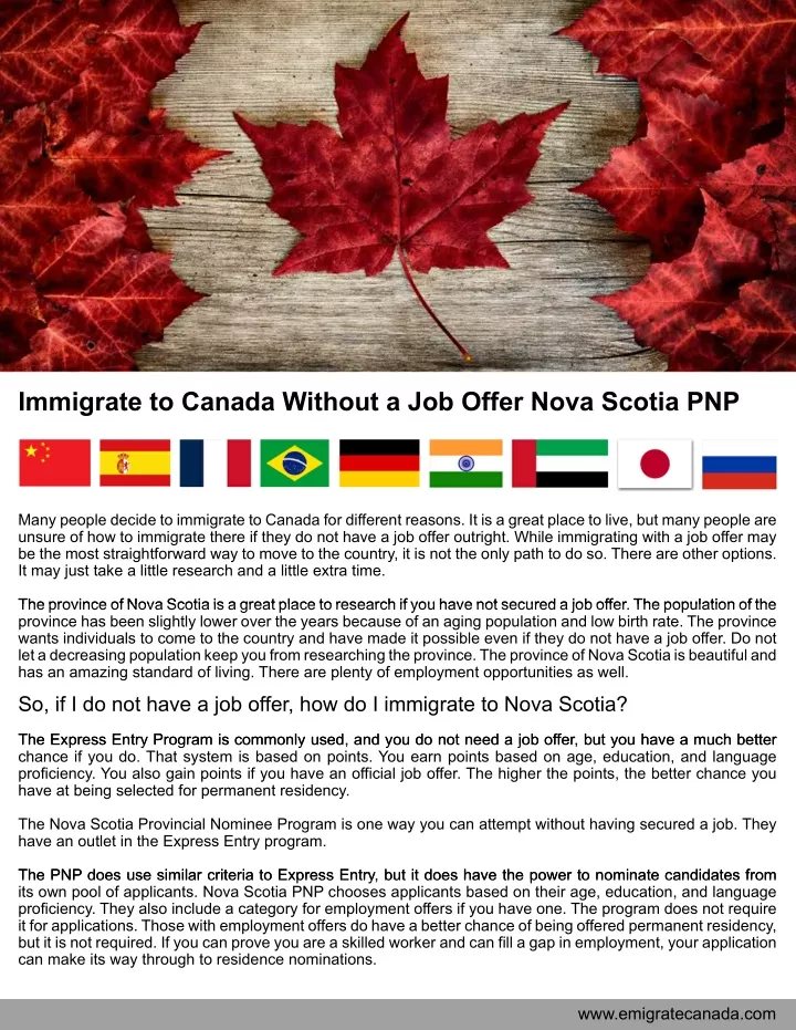immigrate to canada without a job offer nova