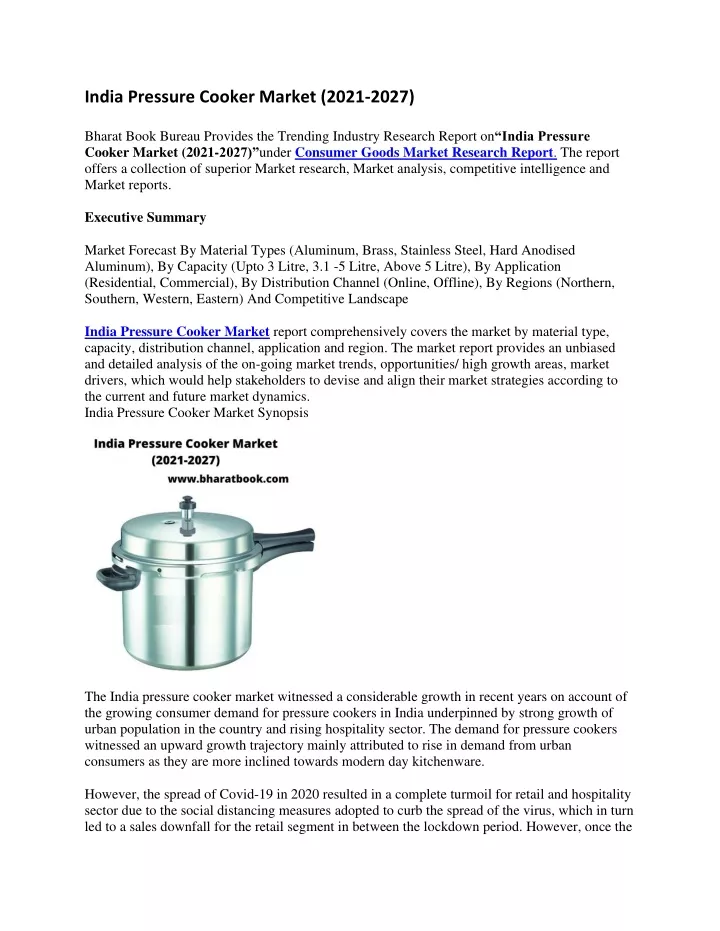 india pressure cooker market 2021 2027