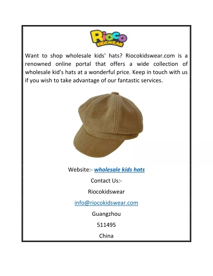 want to shop wholesale kids hats riocokidswear