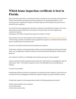 Which home inspection certificate is best in Florida?