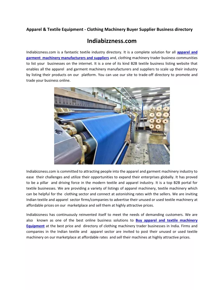 apparel textile equipment clothing machinery