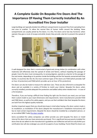 A Complete Guide On Bespoke Fire Doors And The Importance Of Having Them Correctly Installed By An Accredited Fire Door