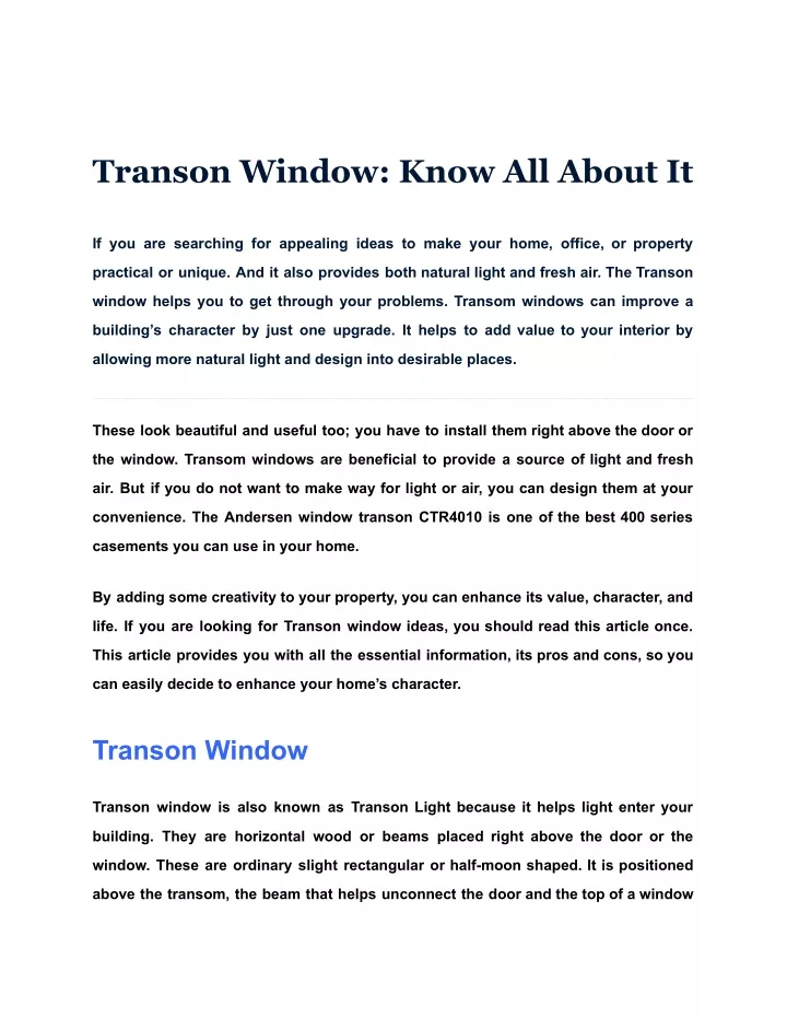 transon window know all about it