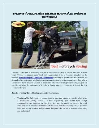 Speed up your life with the Best motorcycle towing in Toowoomba