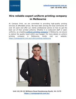 Hire reliable expert uniform printing company in Melbourne