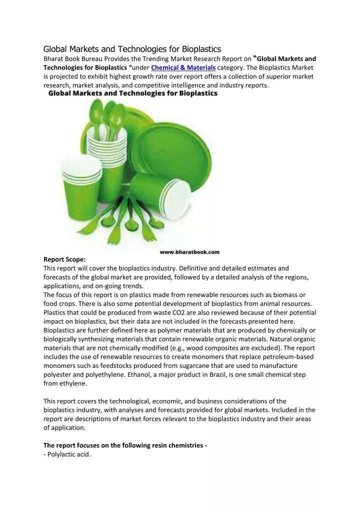 global markets and technologies for bioplastics