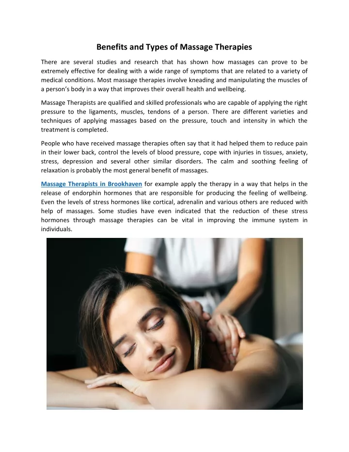 benefits and types of massage therapies