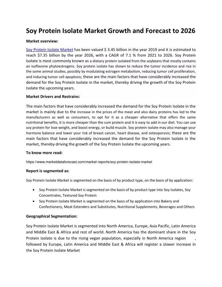 soy protein isolate market growth and forecast