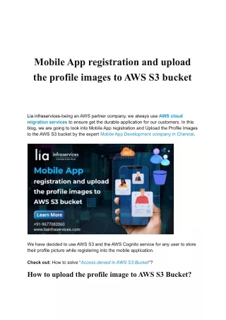 Mobile App registration and upload the profile images to AWS S3 bucket