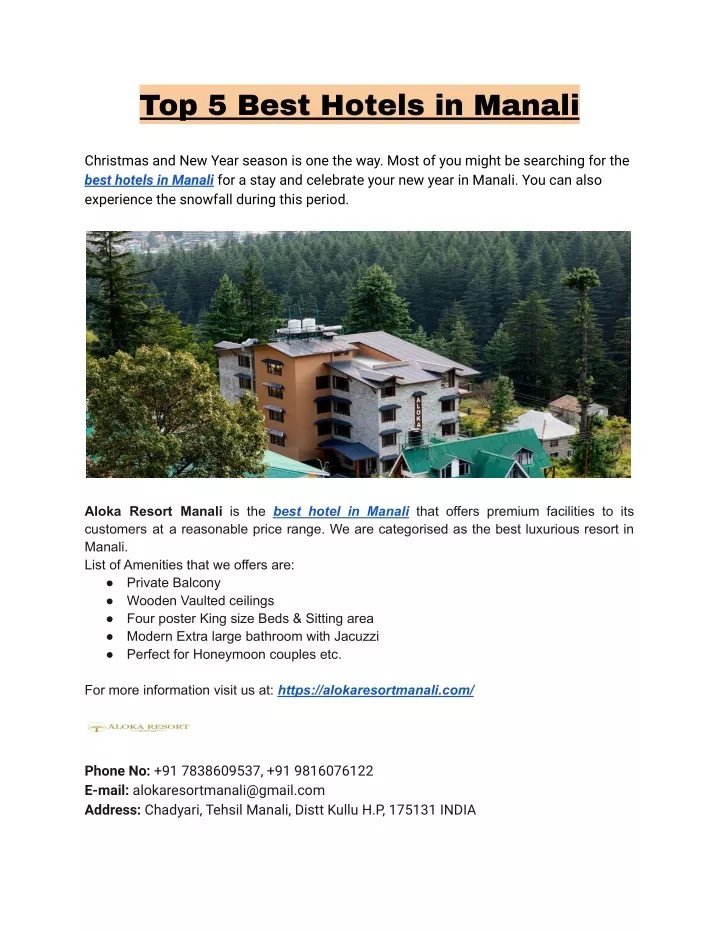 top 5 best hotels in manali