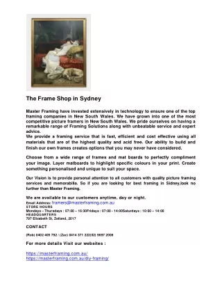 The Frame shop in Sydney