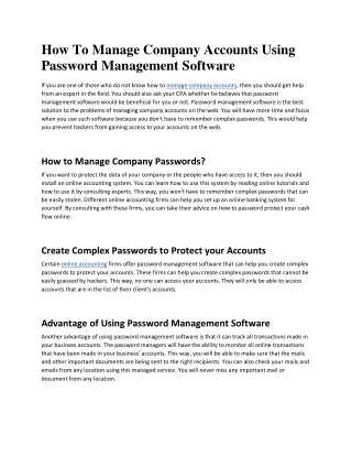 How To Manage Company Accounts Using Password Management Software