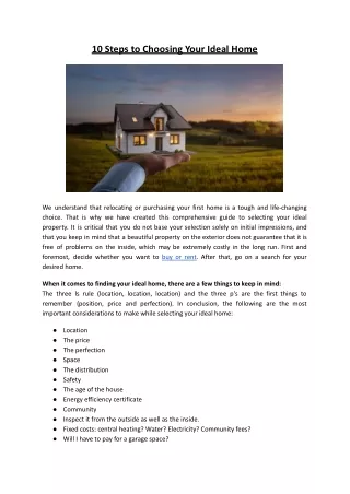 10 Steps to Choosing Your Ideal Home
