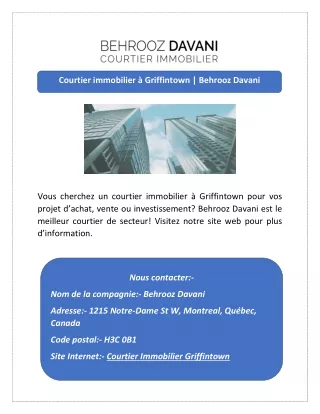 Courtier immobilier à Griffintown | Behrooz Davani
