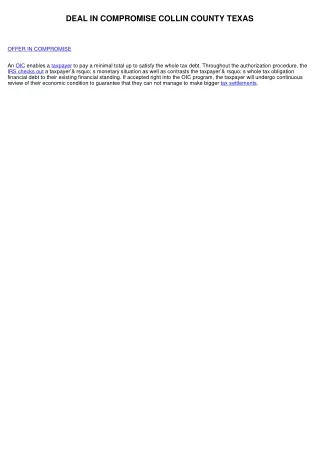 OFFER IN COMPROMISE COLLIN COUNTY TEXAS