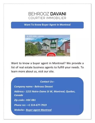 Want To Know Buyer Agent In Montreal