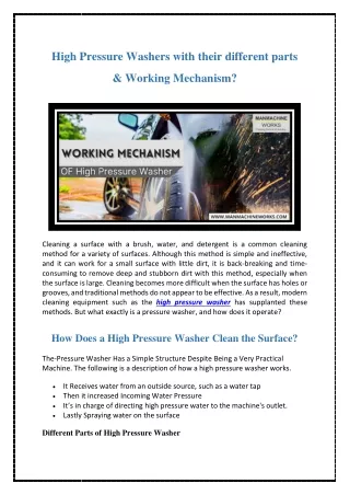 high pressure washers with their different parts