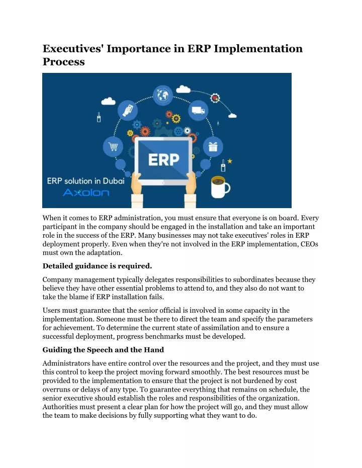 executives importance in erp implementation