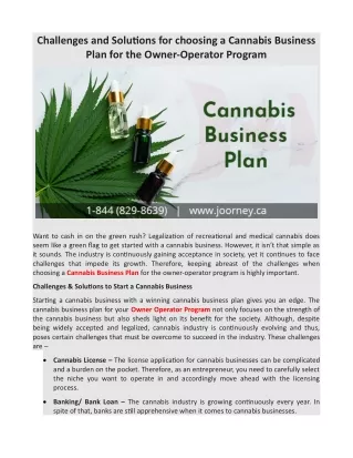 Challenges and Solutions for choosing a Cannabis Business Plan for the Owner-Operator Program
