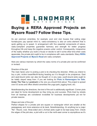 Buying a RERA Approved Projects on Mysore Road_ Follow these Tips.