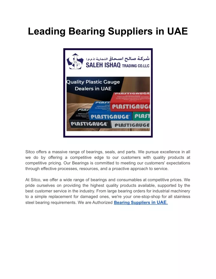 leading bearing suppliers in uae