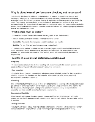 why is cloud overall performance checking