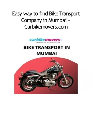 Easy way to find Bike transport company in Mumbai-PPT
