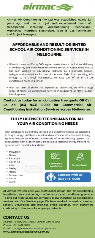 Affordable School Air Conditioning Service in Melbourne