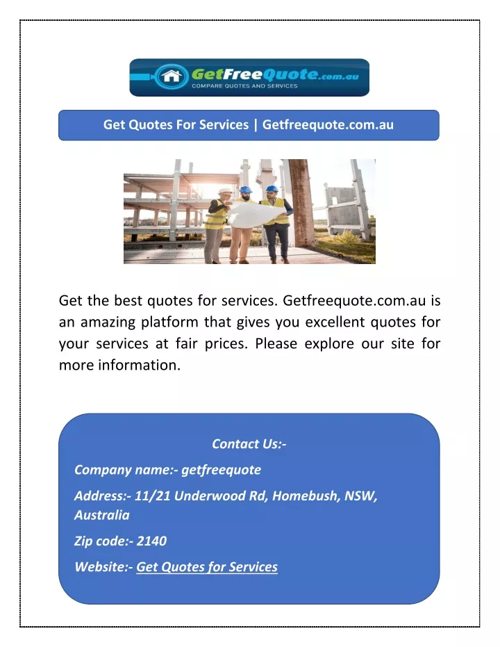 get quotes for services getfreequote com au
