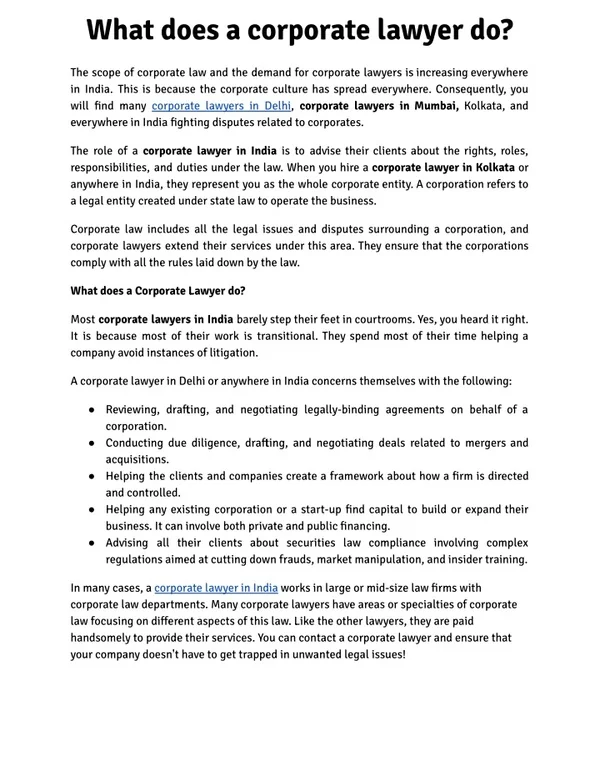 What does a corporate lawyer do