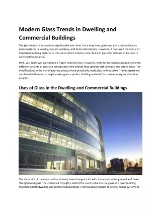 Modern Glass Trends in Dwelling and Commercial Buildings