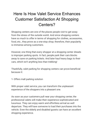 Here Is How Valet Service Enhances Customer Satisfaction At Shopping Centers