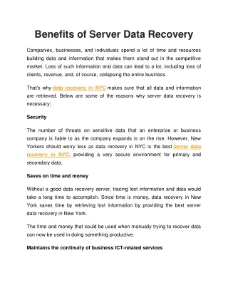 Benefits of Server Data Recovery