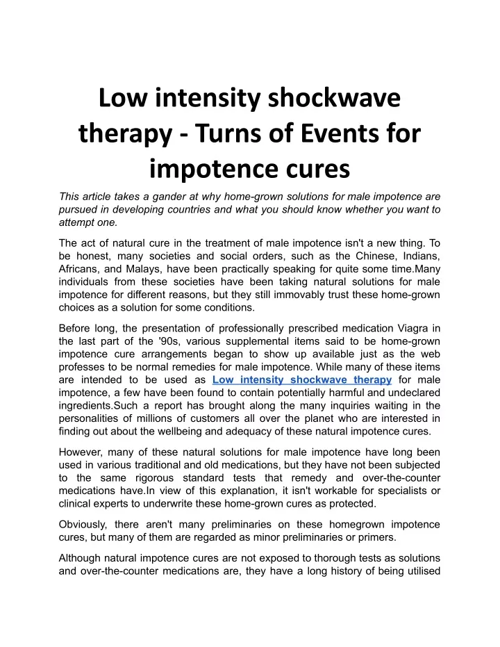 low intensity shockwave therapy turns of events