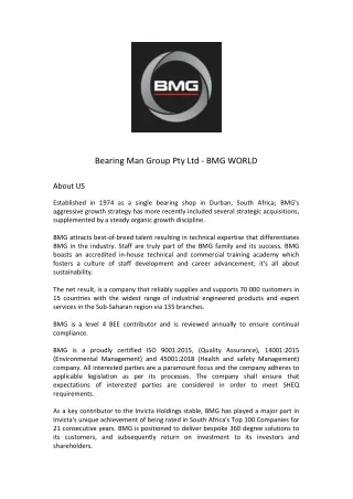 Bearing Man Group Pty Ltd - BMG WORLD