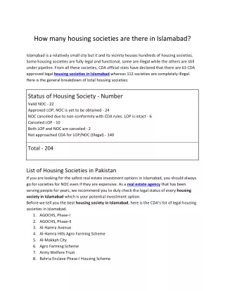 How many housing societies are there in Islamabad