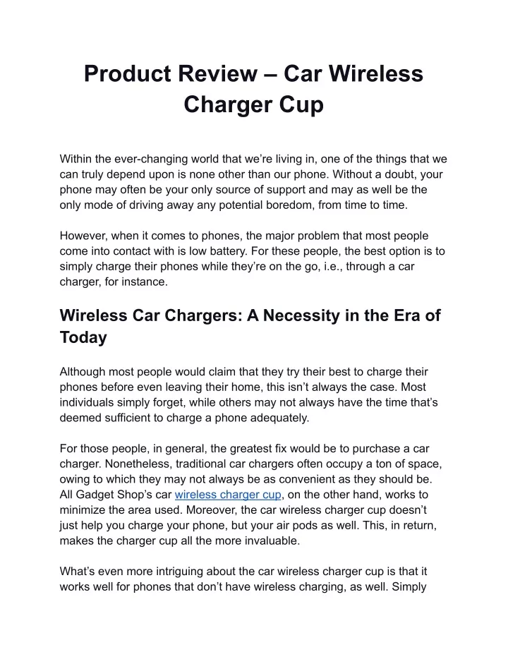 product review car wireless charger cup