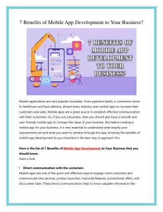 7 Benefits of Mobile App Development to Your Business