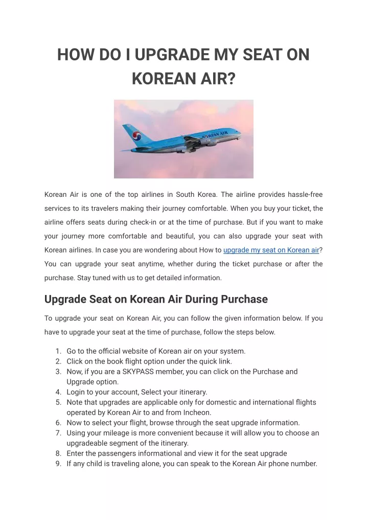 how do i upgrade my seat on korean air