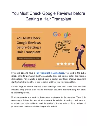 You Must Check Google Reviews before Getting a Hair Transplant