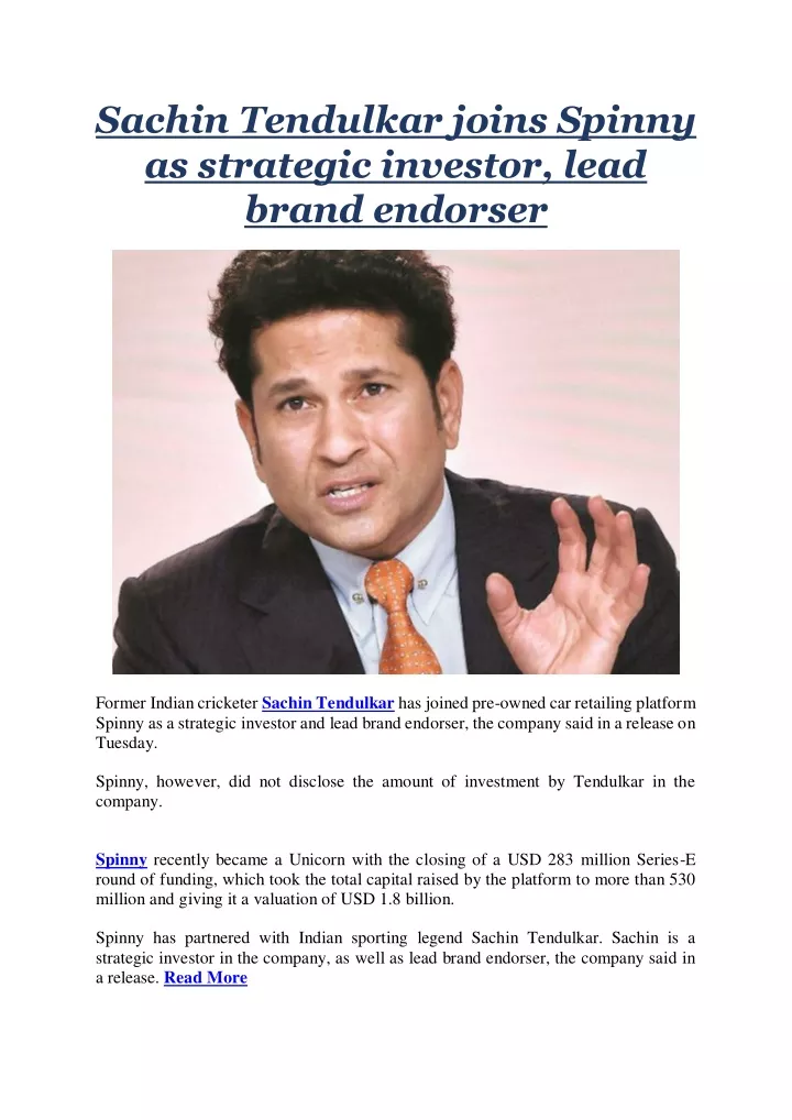 sachin tendulkar joins spinny as strategic